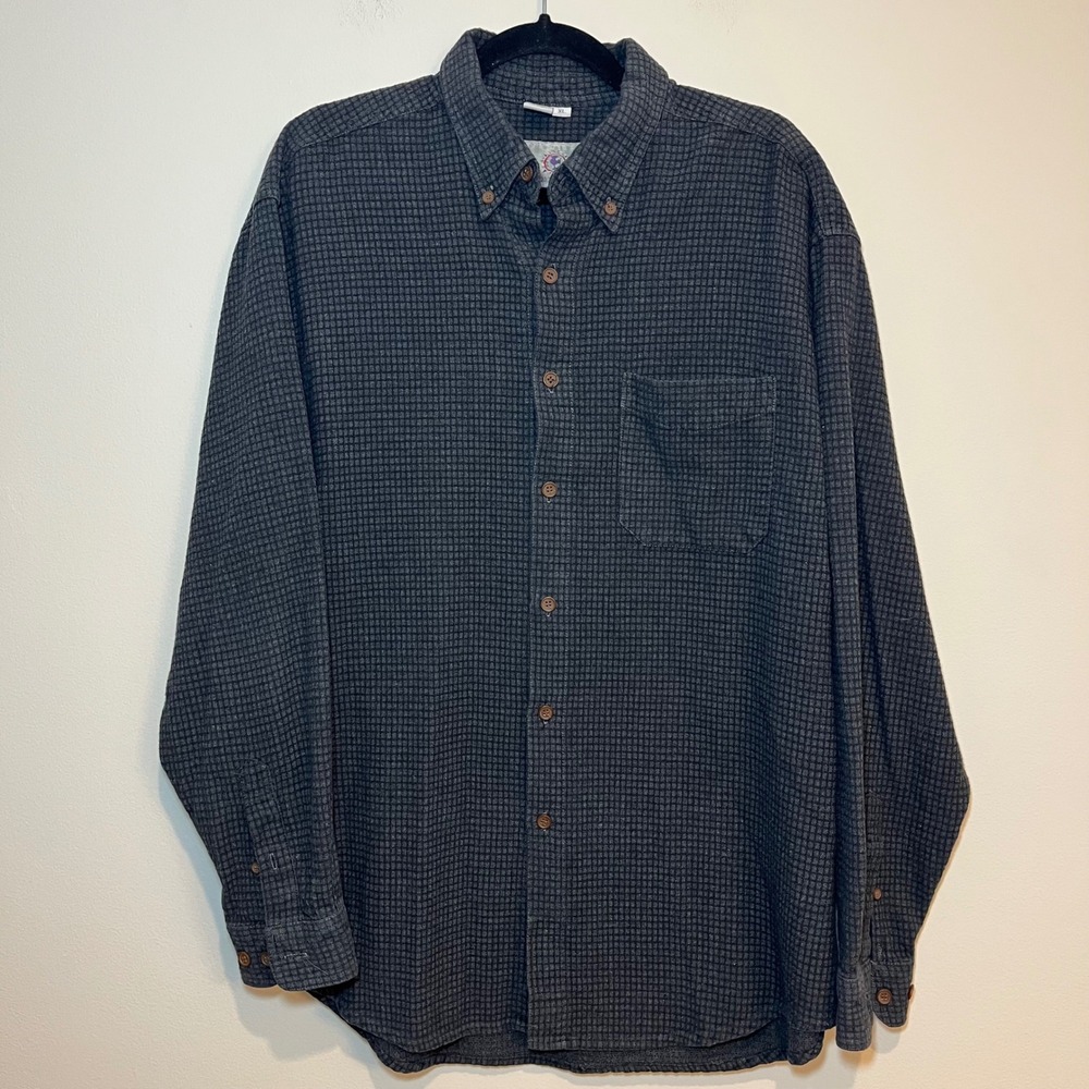 The Territory Ahead Shirt Long Sleeve Button Down Charcoal Gray Grid Pattern XL